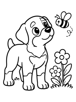 Free printable Rottweiler Puppy And Little Bee coloring page