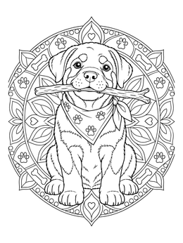 Free printable Rottweiler Puppy With Stick Mandala coloring page