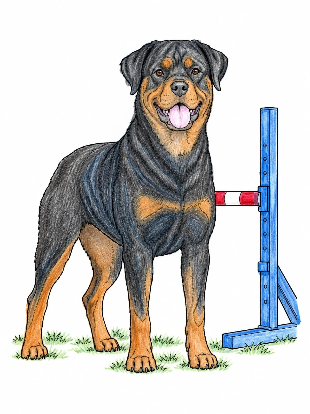 Colored example of the Rottweiler Standing By Agility Hurdle coloring page
