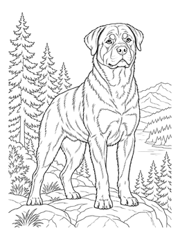 Free printable Rottweiler On A Mountain Overlook coloring page