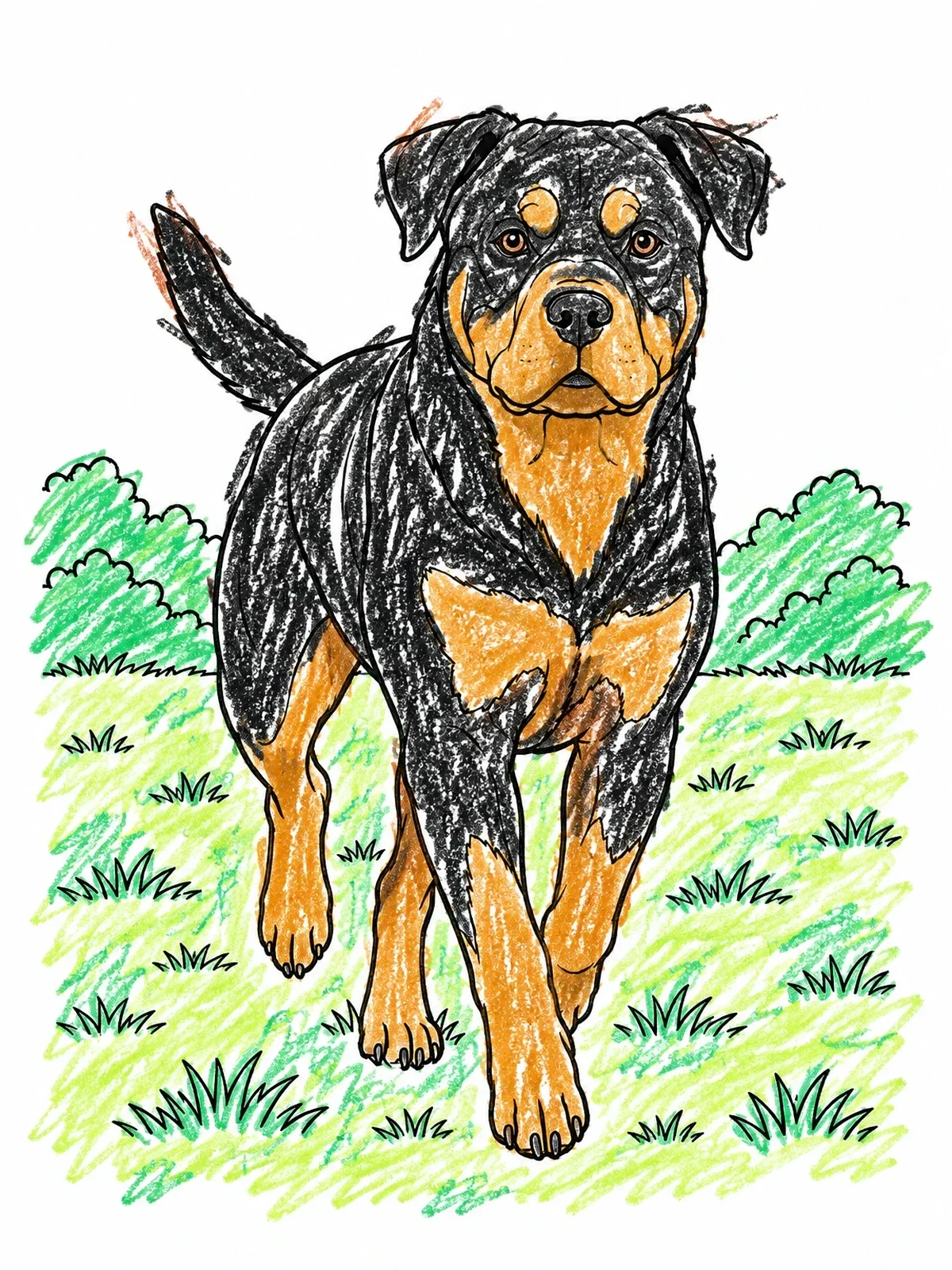 Colored example of the Rottweiler Walking In The Park coloring page