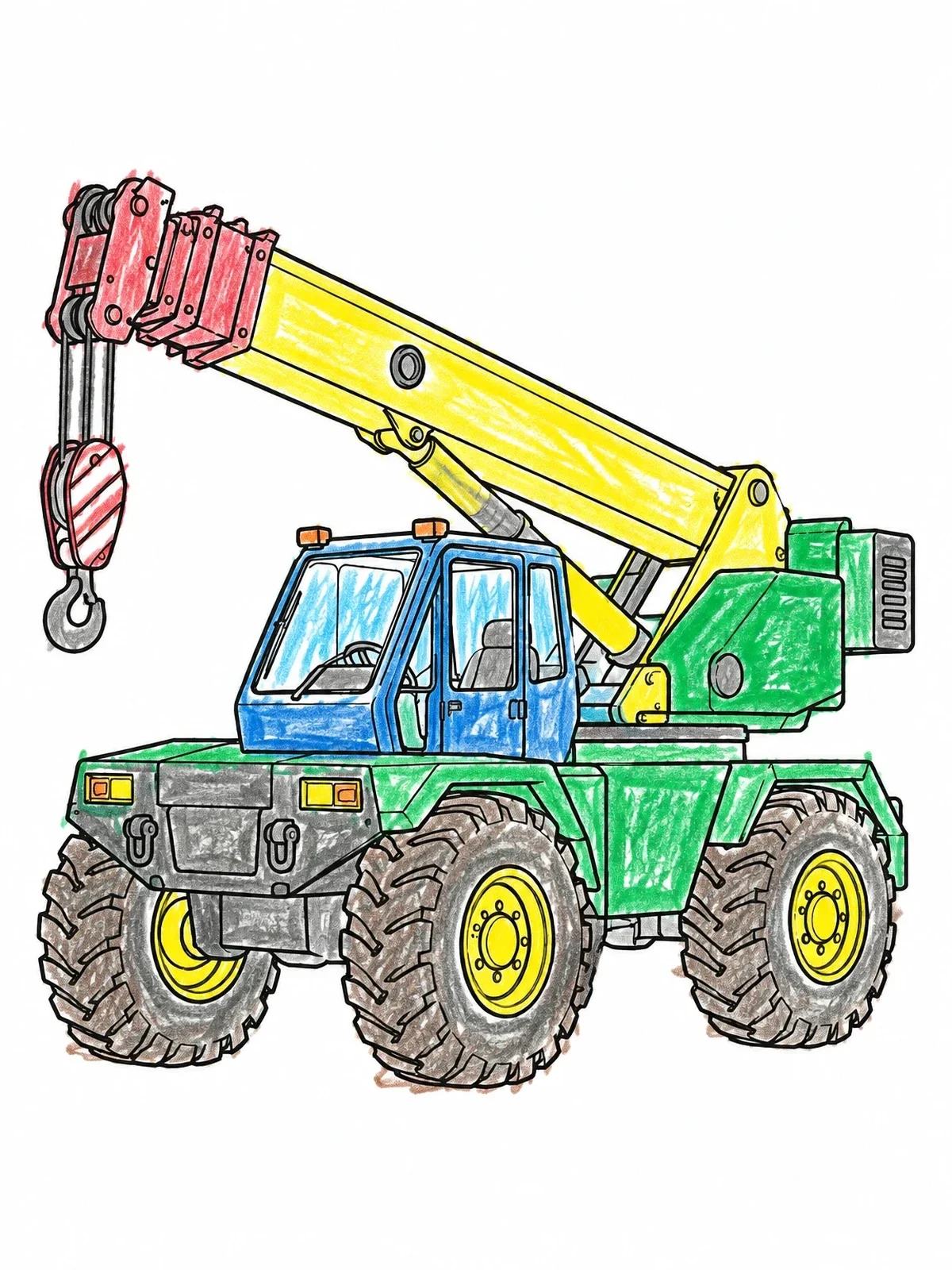 Colored example of the Rough Terrain Crane Truck coloring page
