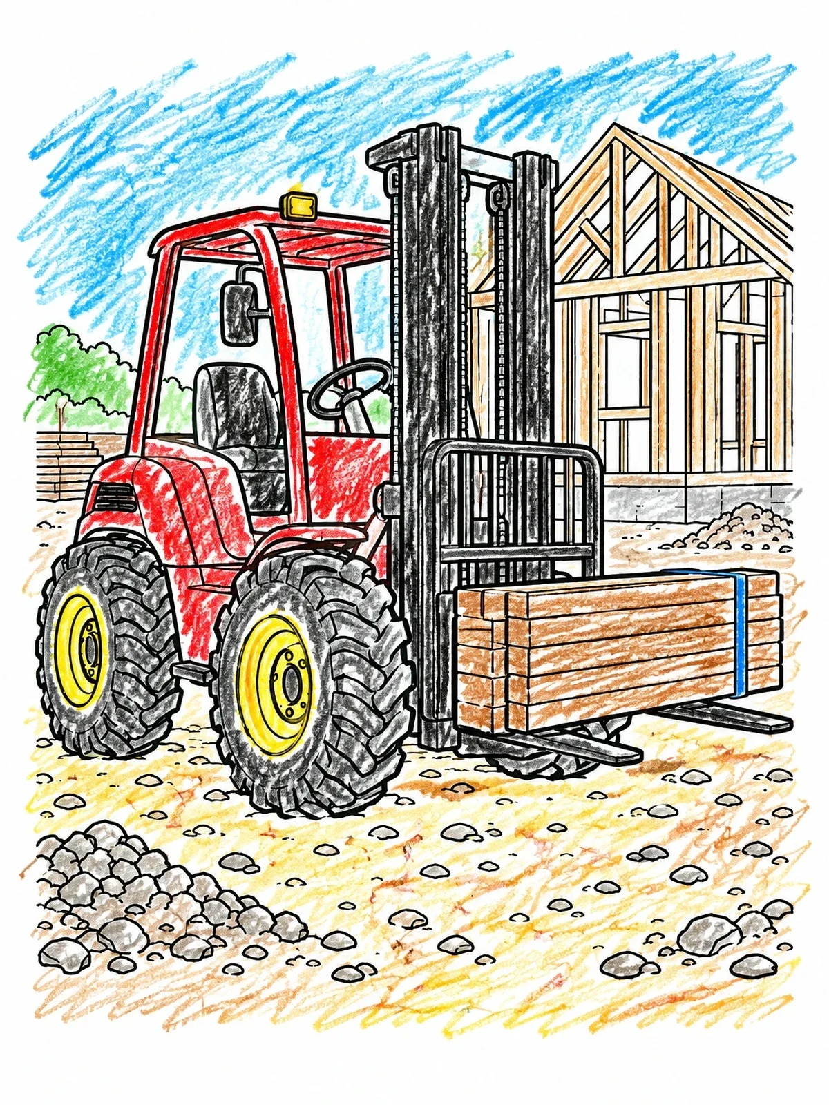 Colored example of the Rough Terrain Forklift At Construction Site coloring page
