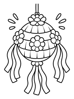 Free printable Round Flower Piñata With Streamers coloring page
