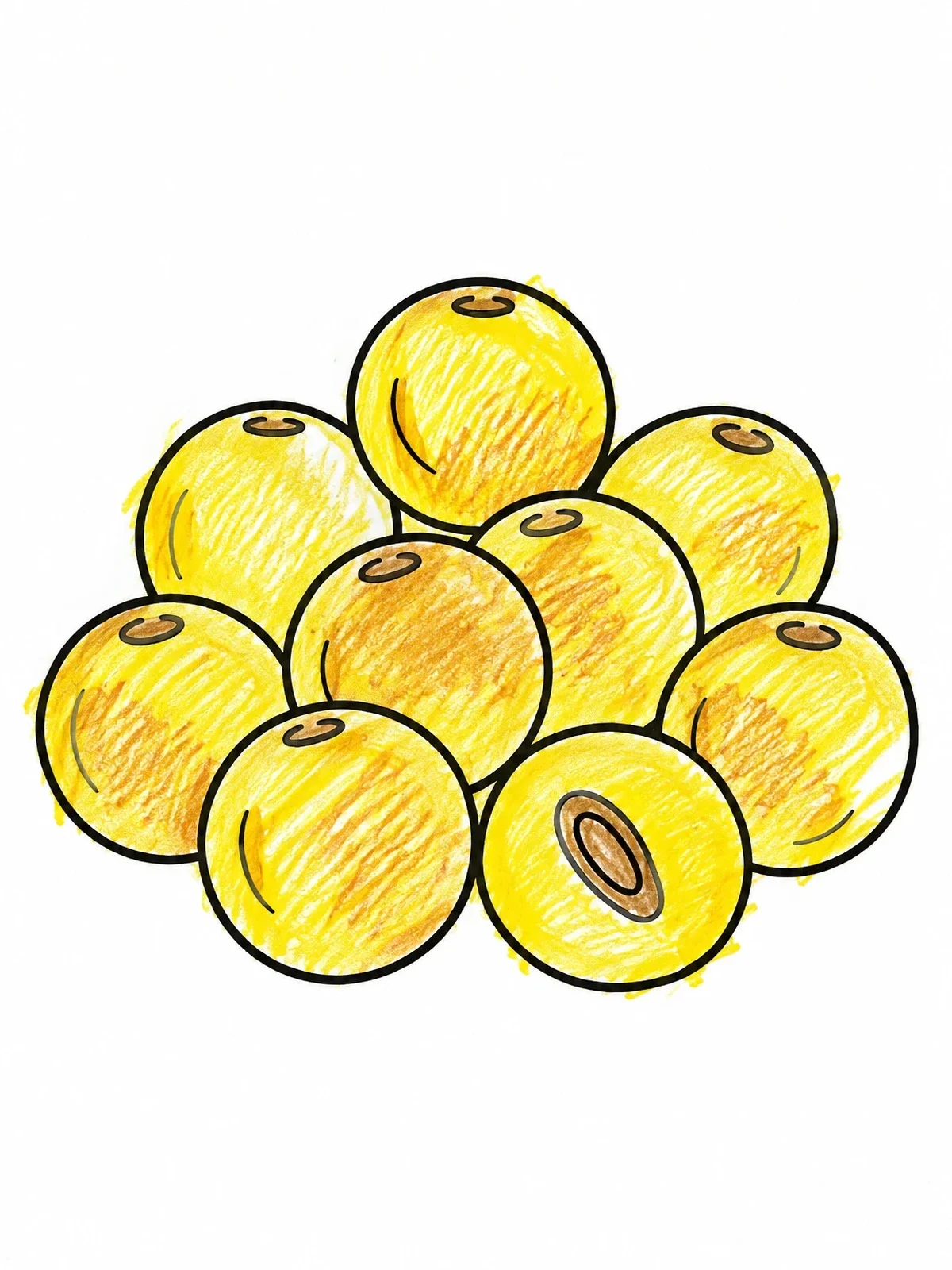 Colored example of the Round Mustard Seeds In A Cluster coloring page