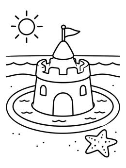 Free printable Round Sandcastle With Moat And Starfish coloring page
