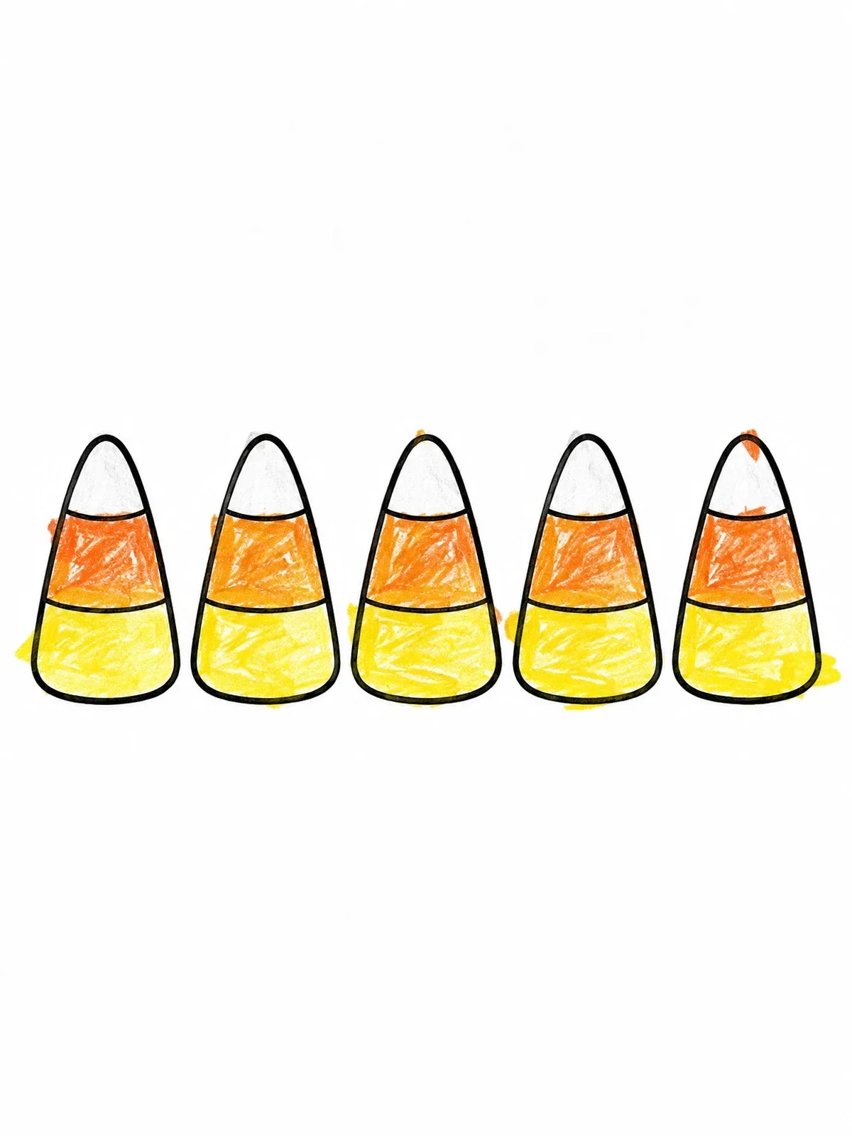 Colored example of the Row Of Five Candy Corns coloring page