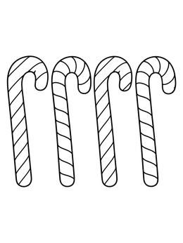 A simple candy cane coloring page showing four striped candy canes standing in a neat row.