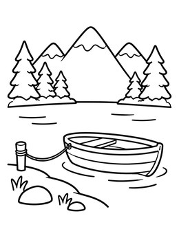 Free printable Rowboat On A Mountain Lake coloring page