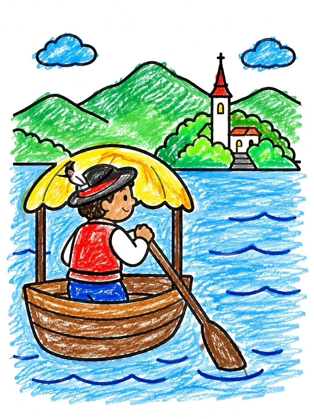 Colored example of the Rowing A Boat On Lake Bled coloring page