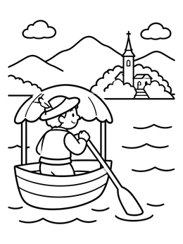 Free printable Rowing A Boat On Lake Bled coloring page