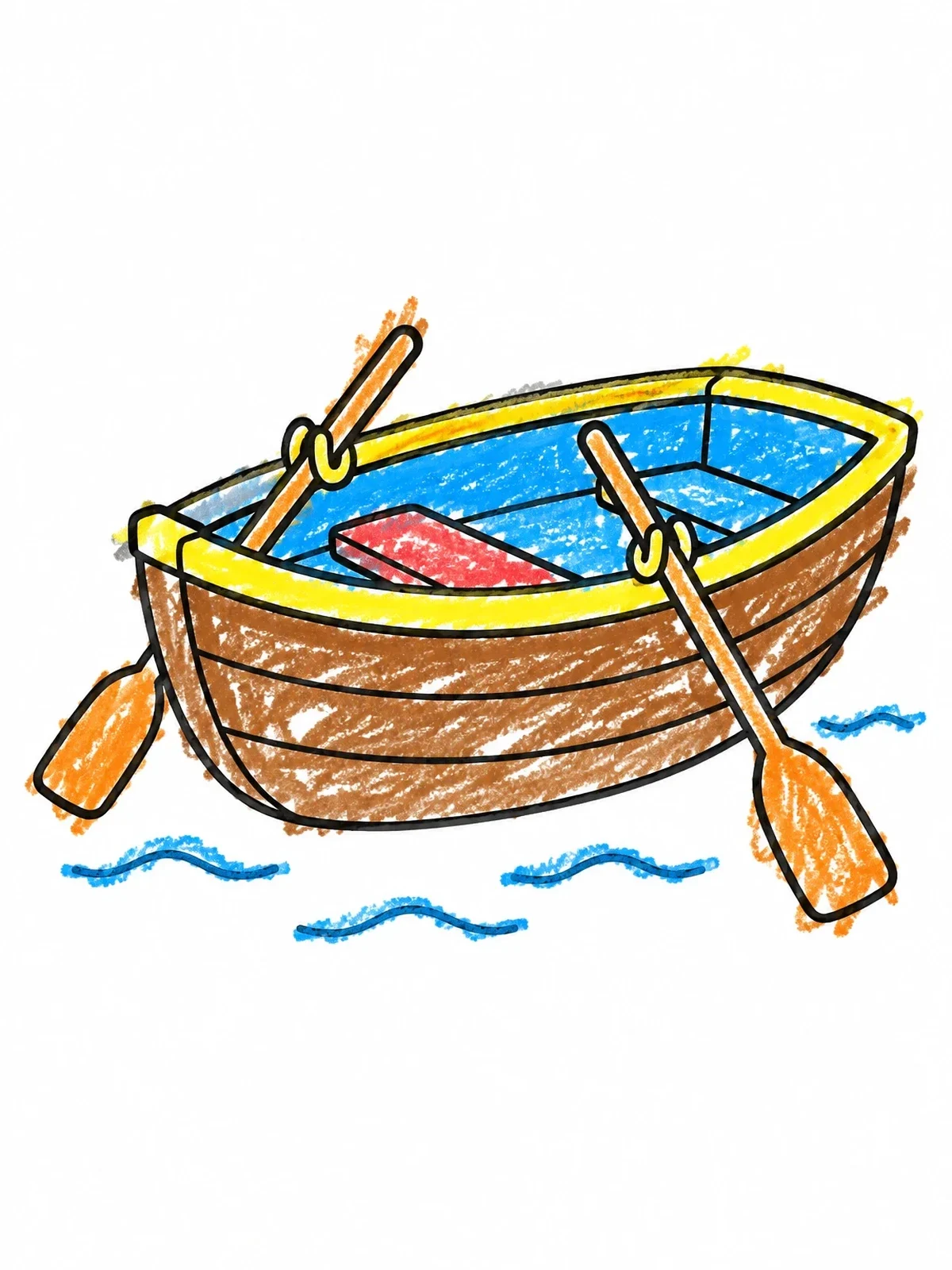 Colored example of the Classic Wooden Rowboat On Water coloring page