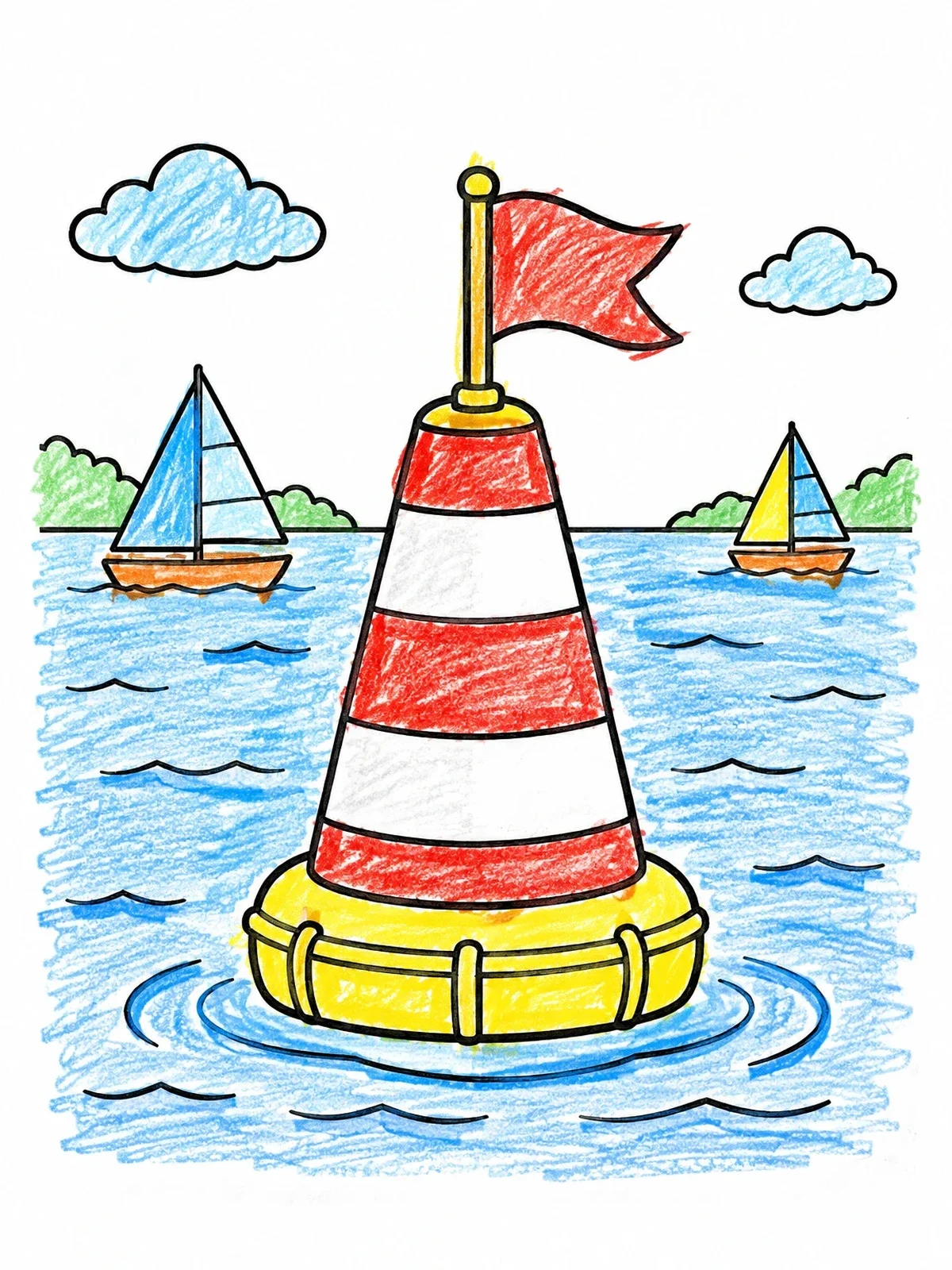 Colored example of the Floating Regatta Buoy On Water coloring page