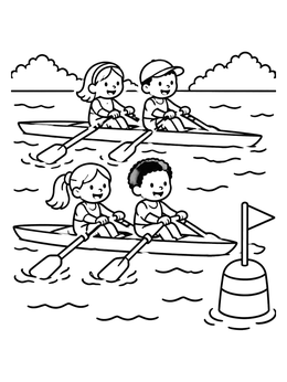 Free printable Kids Racing In Rowboats coloring page