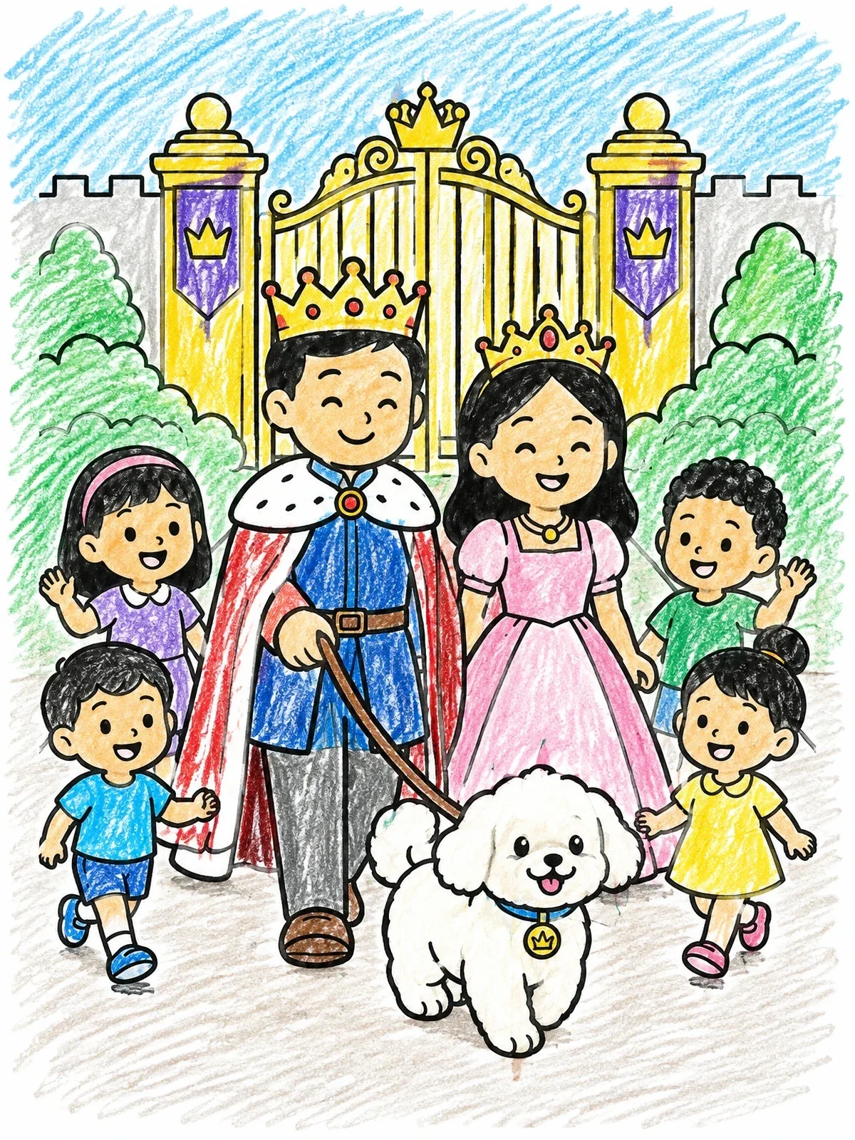 Colored example of the Royal Family Walking Palace Puppy coloring page