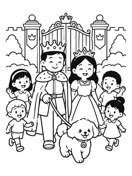 Free printable Royal Family Walking Palace Puppy coloring page