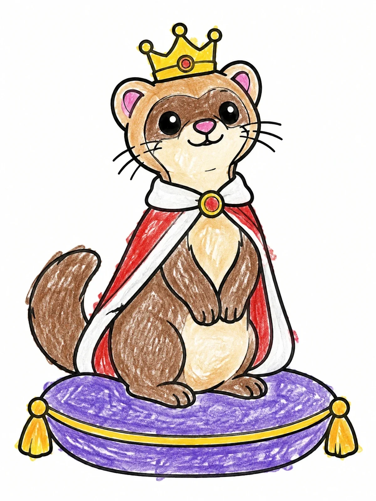 Colored example of the Royal Ferret On A Throne Cushion coloring page