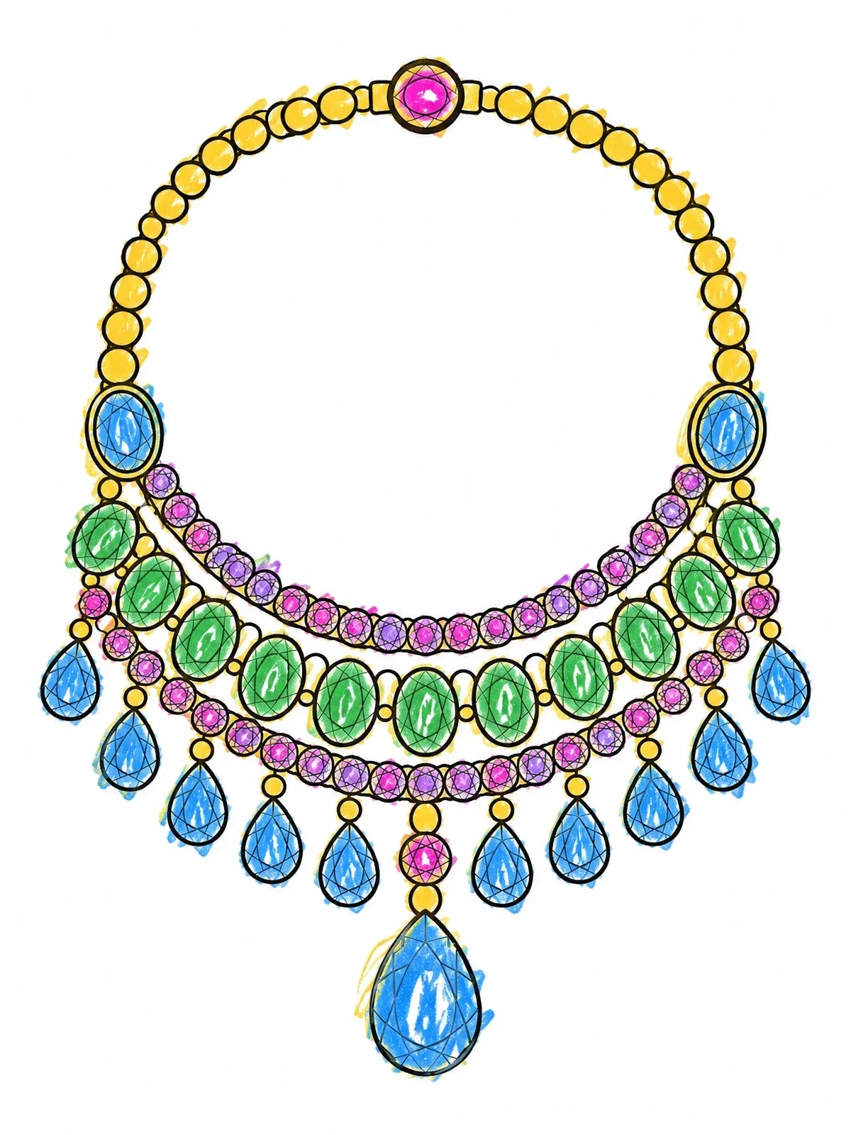Colored example of the Royal Jeweled Collar Necklace coloring page