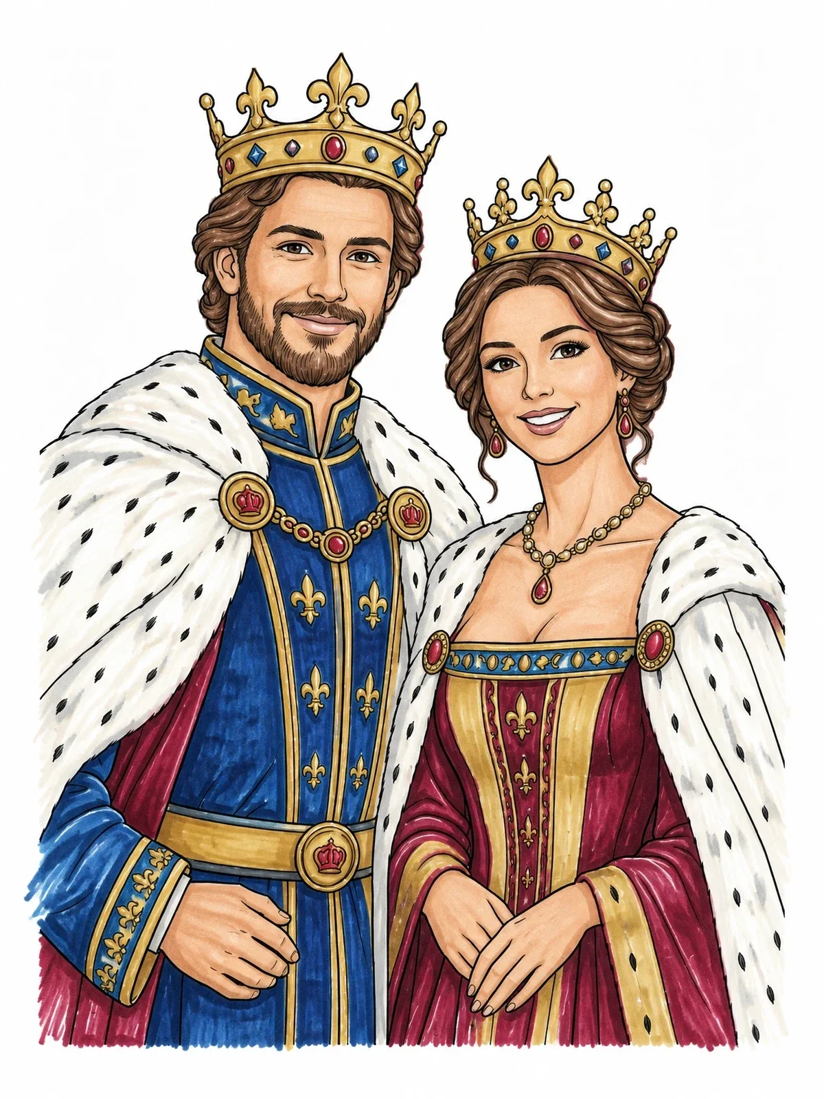 Colored example of the Royal King And Queen Portrait coloring page