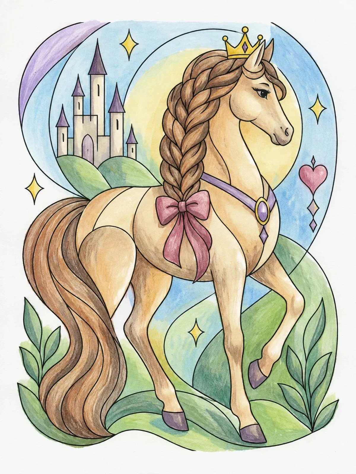 Colored example of the Royal Princess Horse With Braided Mane coloring page