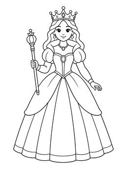 Free printable Elegant Royal Queen Holding Sceptre coloring page