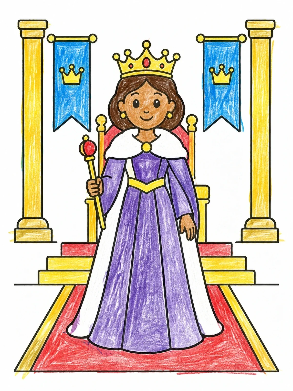 Colored example of the Royal Queen In Palace Throne Room coloring page