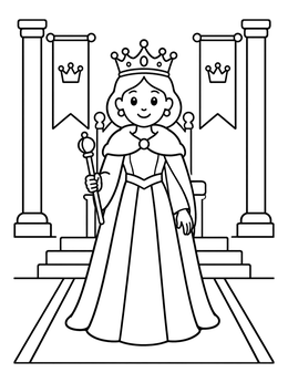 Free printable Royal Queen In Palace Throne Room coloring page