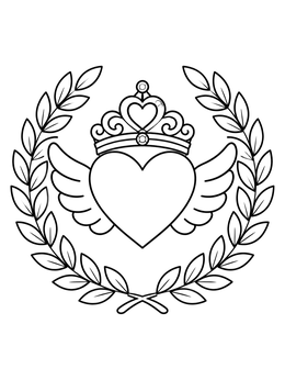 Free printable Royal Winged Heart With Crown coloring page
