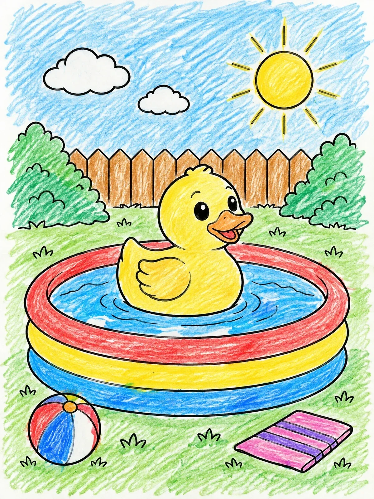 Colored example of the Rubber Duck In A Backyard Pool coloring page