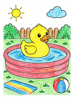 Rubber Duck Floating In Backyard Pool – Rubber Duckies Coloring Page