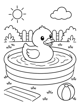 Free printable Rubber Duck Floating In Backyard Pool coloring page