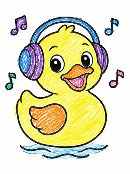 Rubber Duck With Headphones And Music – Rubber Duckies Coloring Page
