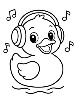 Free printable Rubber Duck With Headphones And Music coloring page