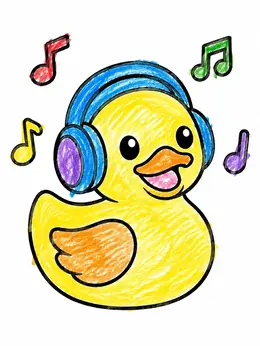 Rubber Duck With Headphones And Music Notes – Rubber Duckies Coloring Page