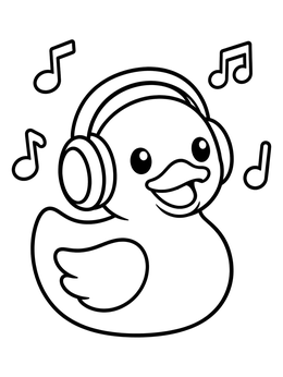 Free printable Rubber Duck With Headphones And Music Notes coloring page