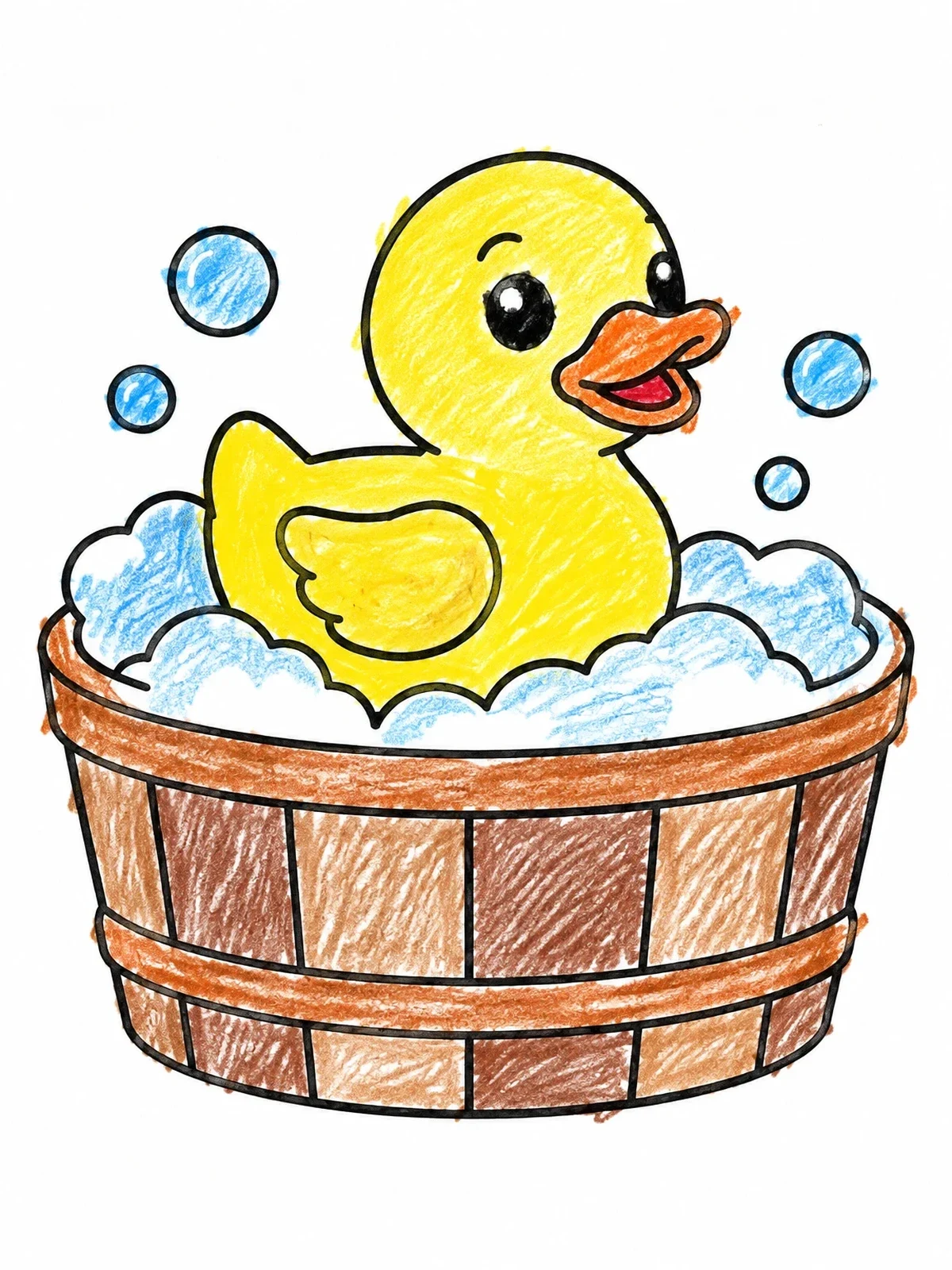Colored example of the Rubber Duck In A Wooden Tub coloring page