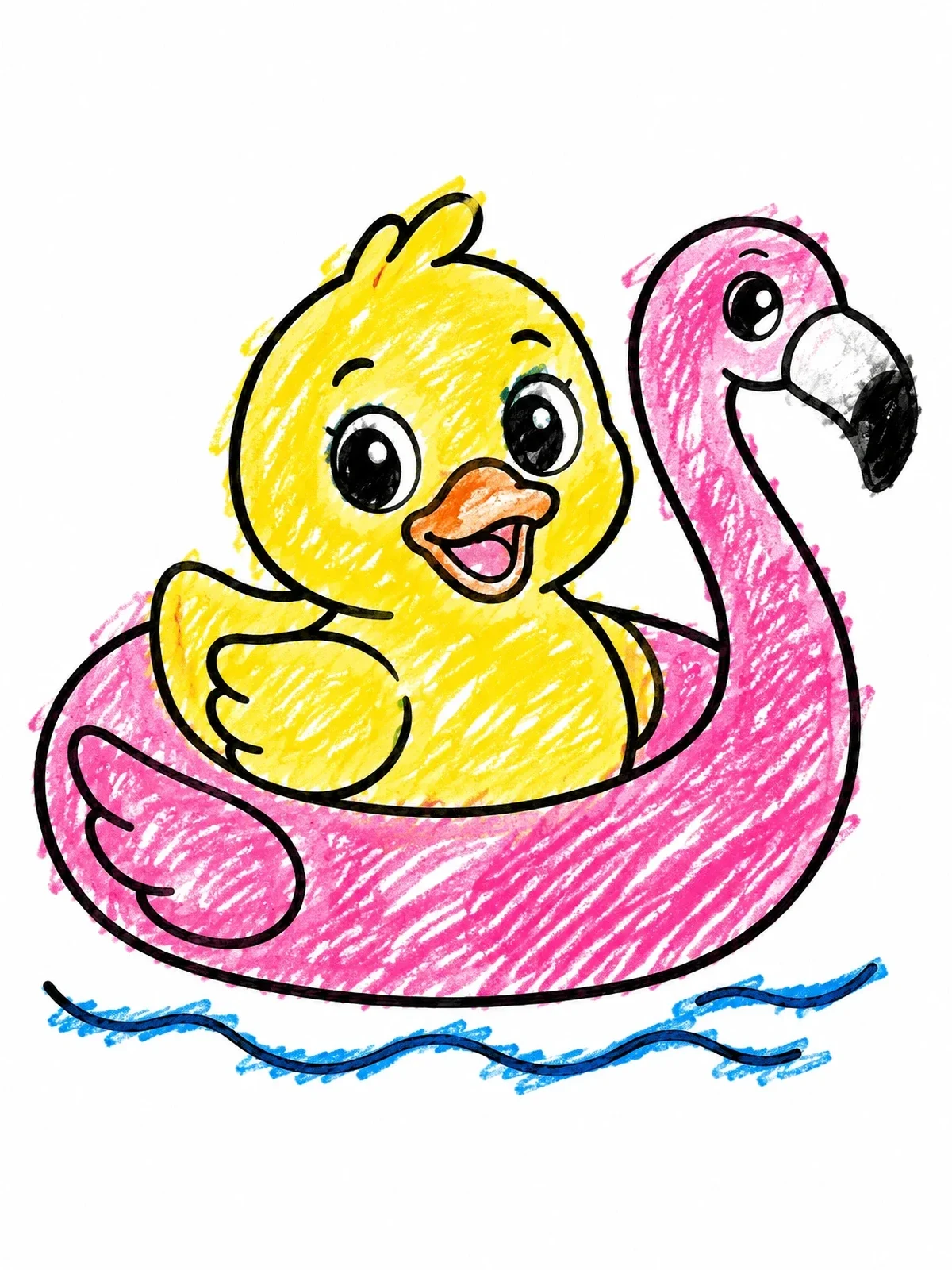 Colored example of the Duckling In A Flamingo Swim Ring coloring page