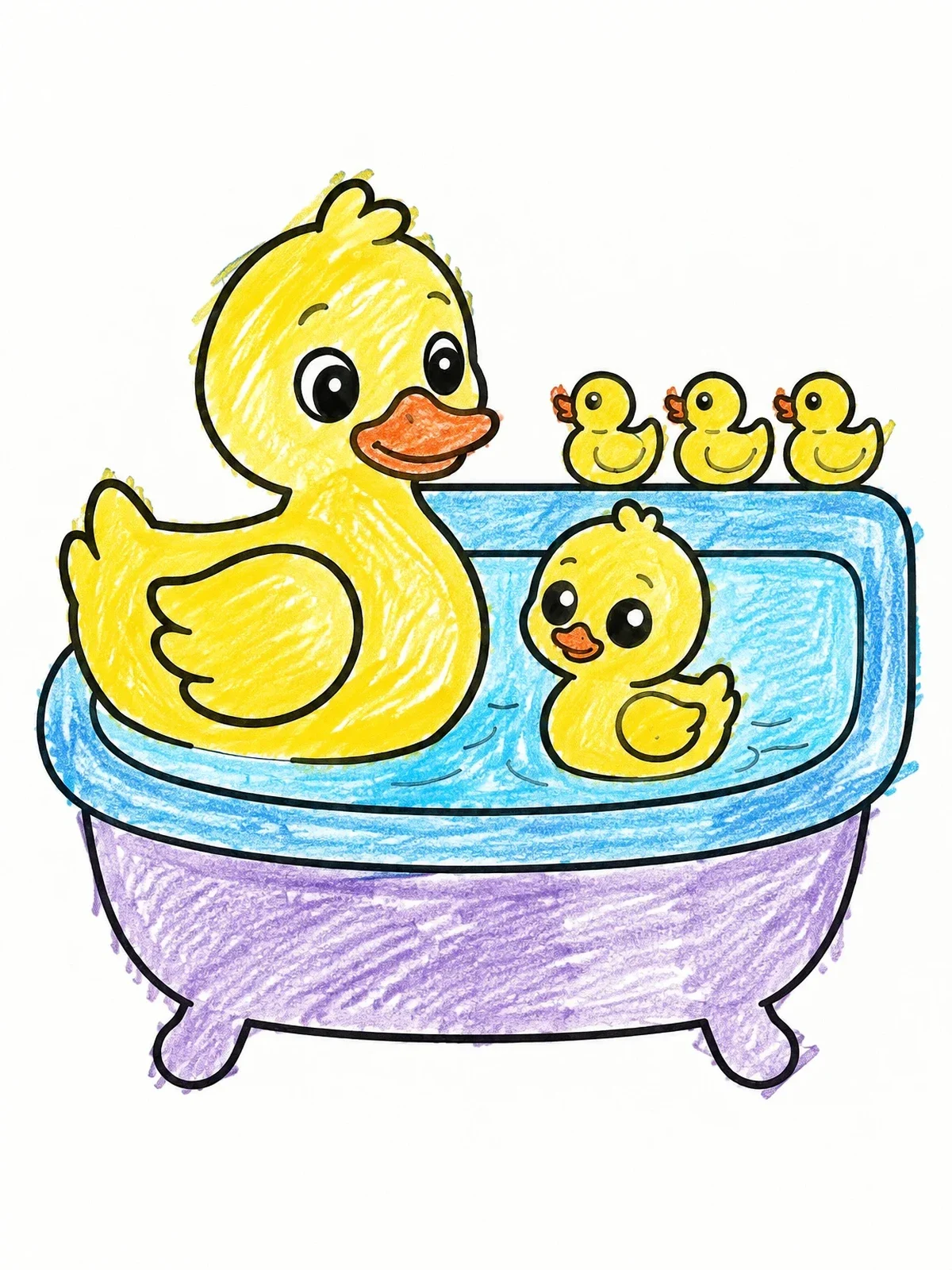 Colored example of the Rubber Ducks In The Bathtub coloring page