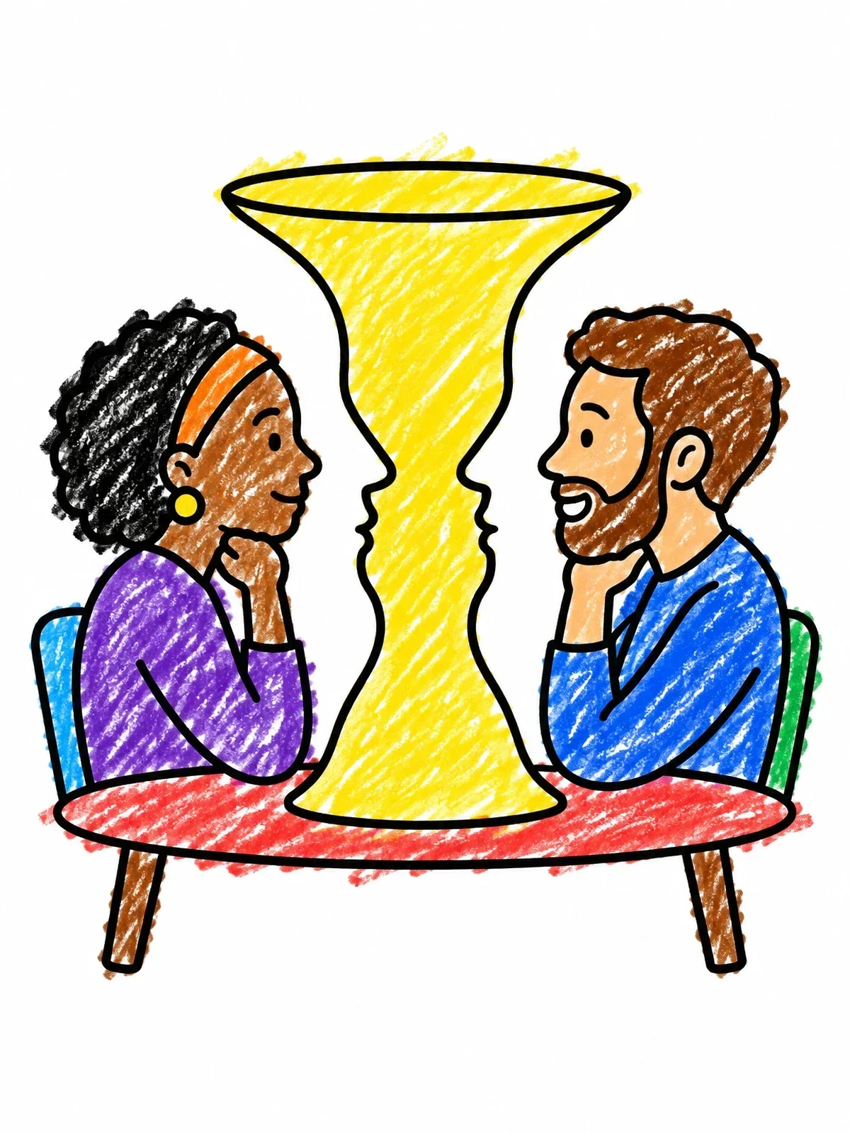 Colored example of the Rubin Vase Optical Illusion coloring page