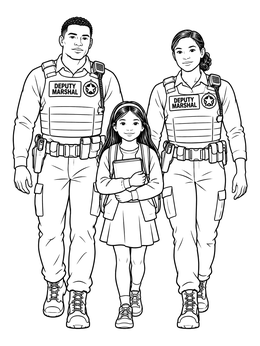 Free printable Ruby Bridges Escorted By Deputy Marshals coloring page