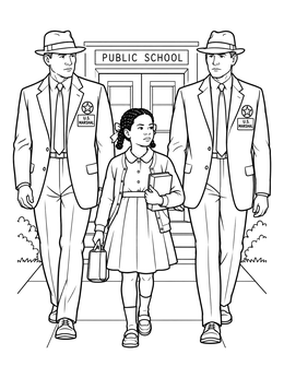 Free printable Ruby Bridges Escorted To School coloring page