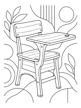 Vintage wooden student desk set against an abstract backdrop in this ruby bridges coloring page.