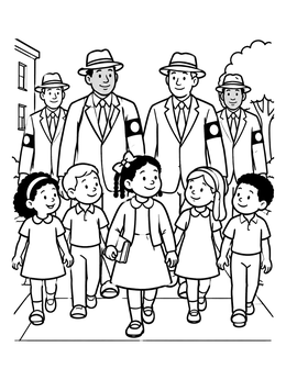 Free printable Ruby Bridges Walking To School With Friends coloring page
