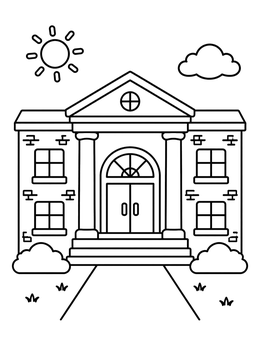 Free printable Historic Elementary School Facade coloring page