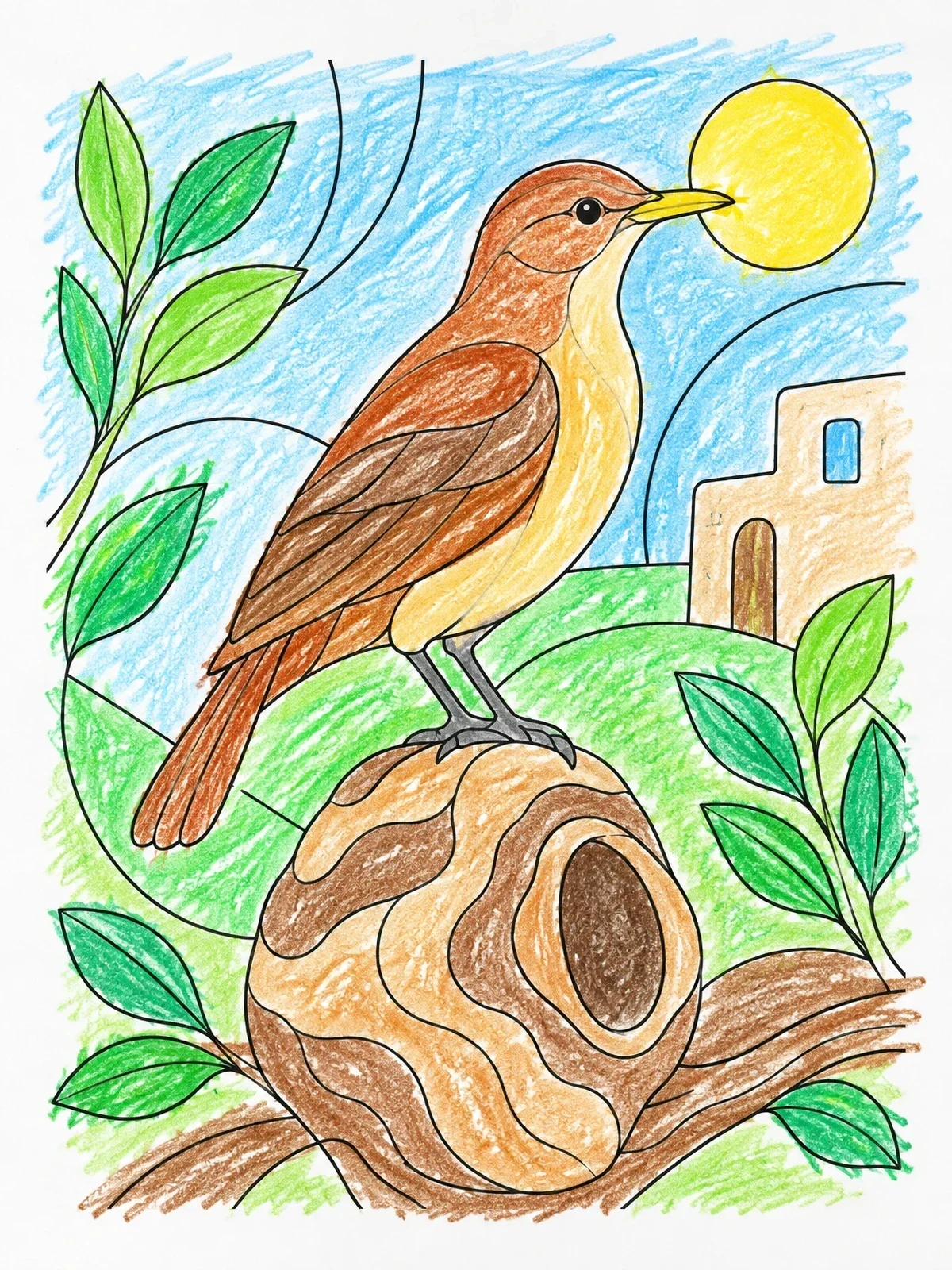 Colored example of the Rufous Hornero By Its Nest coloring page