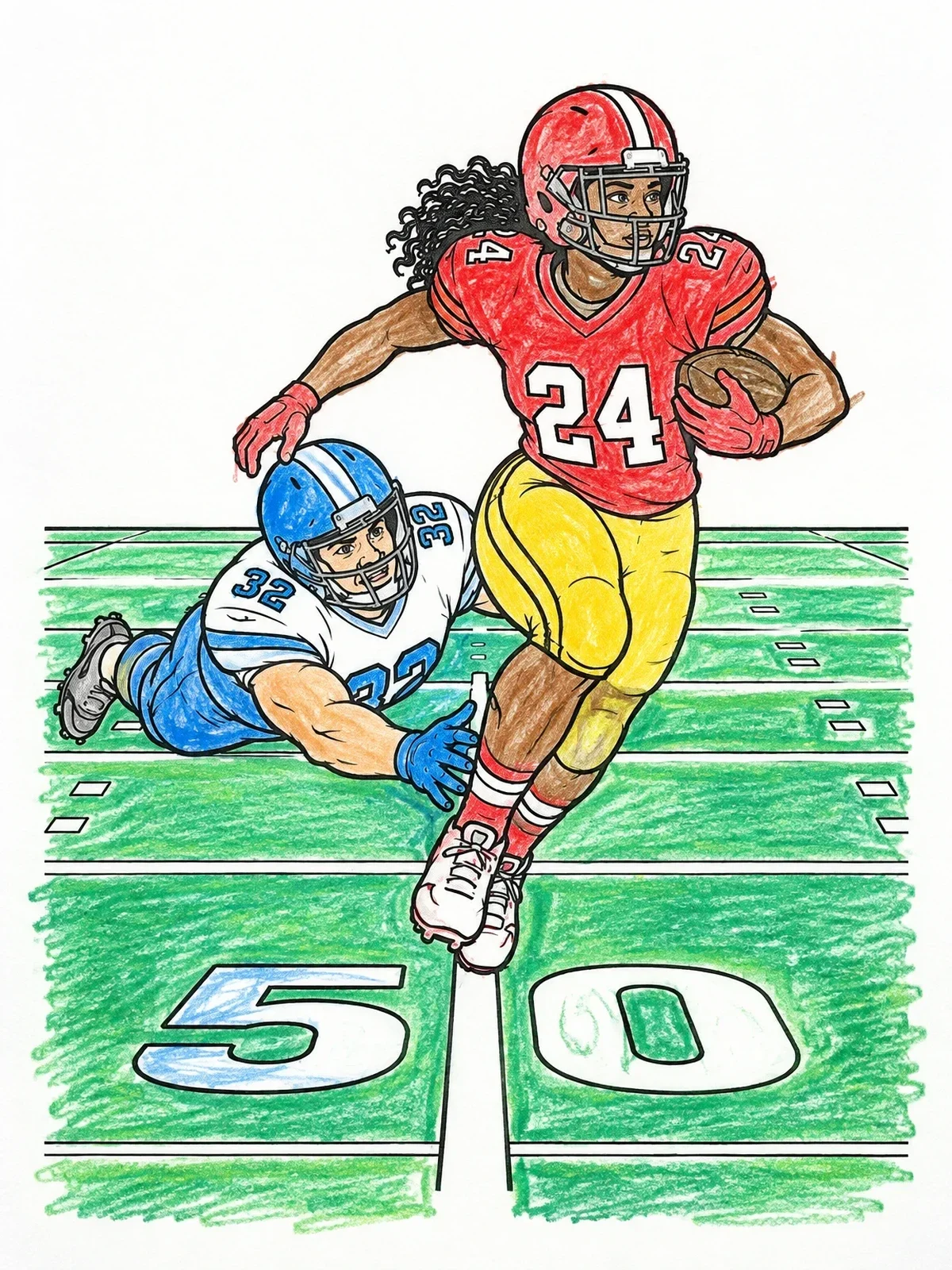 Colored example of the Football Player Evading A Tackle coloring page