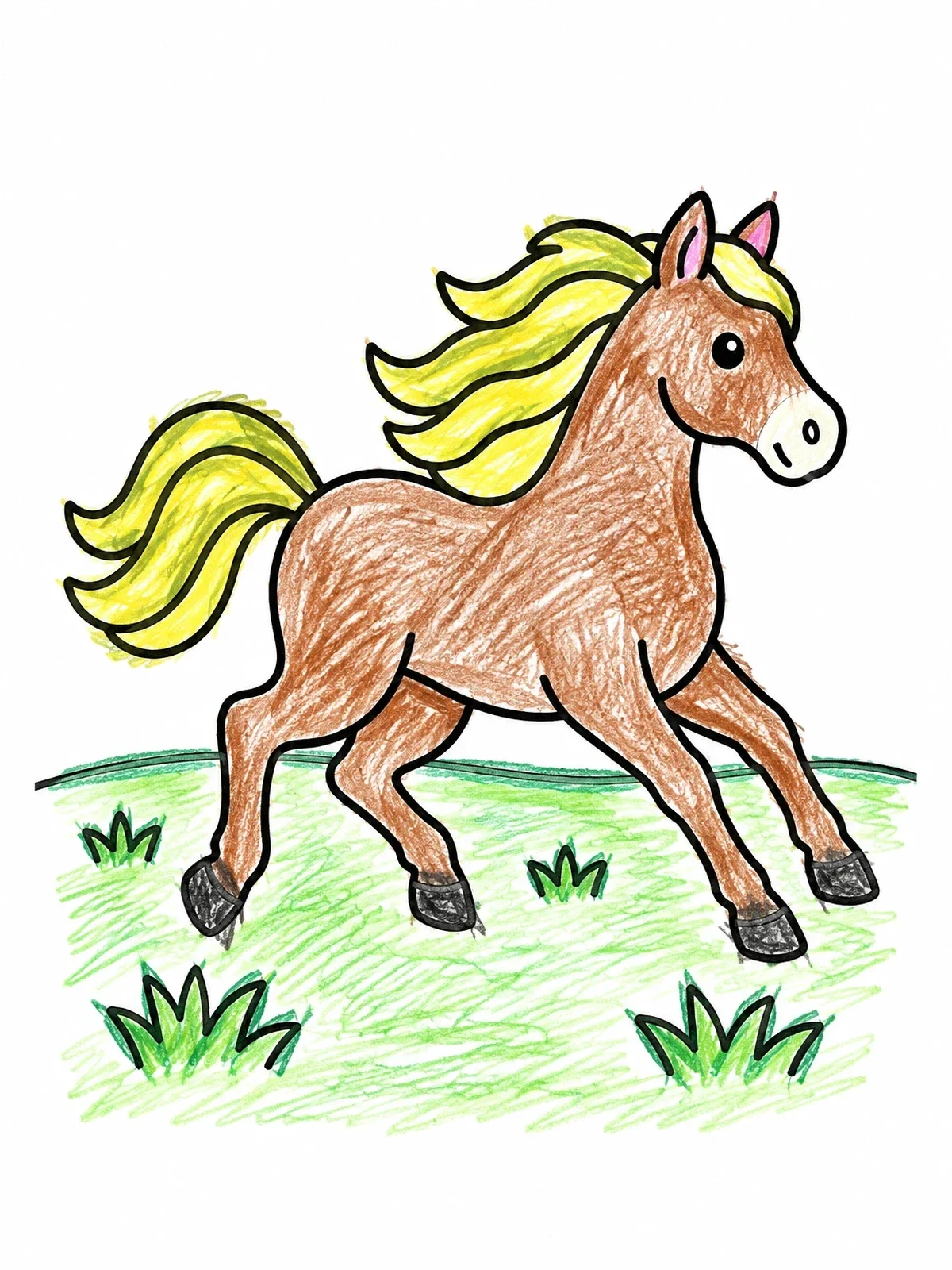 Colored example of the Happy Pony Galloping In Meadow coloring page