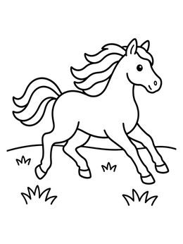 Free printable Happy Pony Galloping In Meadow coloring page