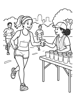 Free printable Marathon Runner At Water Station coloring page
