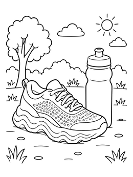 Free printable Running Shoe And Water Bottle coloring page